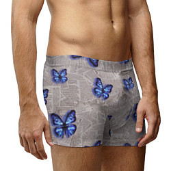 Трусы-боксеры мужские Газетные обрывки и синие бабочки, цвет: 3D-принт — фото 2