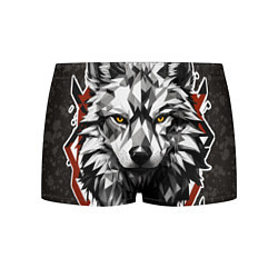 Трусы-боксеры мужские Черный волк - полигональная голова зверя, цвет: 3D-принт