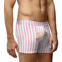Трусы-боксеры мужские Barbie - золотая надпись и бело-розовые полосы, цвет: 3D-принт — фото 2