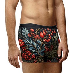 Трусы-боксеры мужские Новогодние ягоды и цветы, цвет: 3D-принт — фото 2