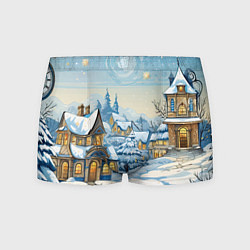 Трусы-боксеры мужские Новогодний город иллюстрация, цвет: 3D-принт
