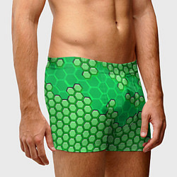Трусы-боксеры мужские Зелёная энерго-броня из шестиугольников, цвет: 3D-принт — фото 2