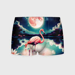 Трусы-боксеры мужские Розовый фламинго на фоне луны, цвет: 3D-принт