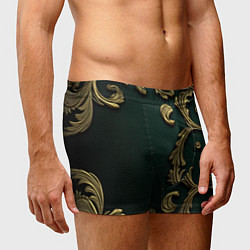 Трусы-боксеры мужские Лепнина золотые узоры на зеленой ткани, цвет: 3D-принт — фото 2