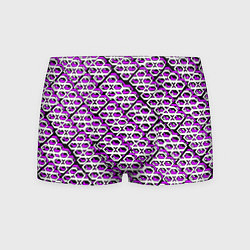 Трусы-боксеры мужские Фиолетово-белый узор на чёрном фоне, цвет: 3D-принт