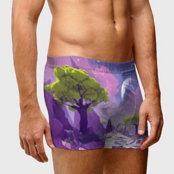 Трусы-боксеры мужские Фиолетовые горы зеленые деревья и космос, цвет: 3D-принт — фото 2