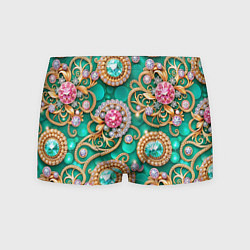 Трусы-боксеры мужские Ювелирные бирюзовые украшение с золотом и бриллиан, цвет: 3D-принт