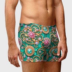 Трусы-боксеры мужские Ювелирные бирюзовые украшение с золотом и бриллиан, цвет: 3D-принт — фото 2