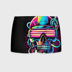 Трусы-боксеры мужские Cyber skull - ai art neon, цвет: 3D-принт