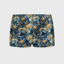 Мужские трусы Леопард и золотые капли на синем фоне