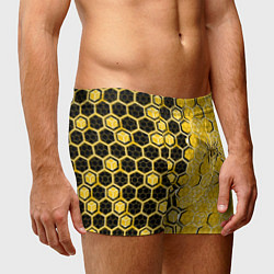 Трусы-боксеры мужские Киберпанк соты шестиугольники жёлтый и чёрный с па, цвет: 3D-принт — фото 2
