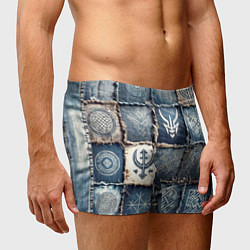 Трусы-боксеры мужские Руны викингов на пэчворк джинсах, цвет: 3D-принт — фото 2