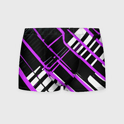 Трусы-боксеры мужские Фиолетово-белые линии на чёрном фоне, цвет: 3D-принт