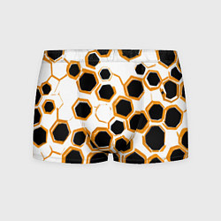 Трусы-боксеры мужские Чёрно-жёлтые шестиугольники на белом фоне, цвет: 3D-принт