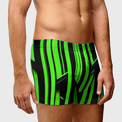 Трусы-боксеры мужские Толстые зелёные полосы на чёрном фоне, цвет: 3D-принт — фото 2