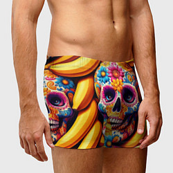 Трусы-боксеры мужские Цветочный череп среди бананов - нейроарт, цвет: 3D-принт — фото 2