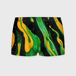 Трусы-боксеры мужские Зелено-желтая краска на черном, цвет: 3D-принт
