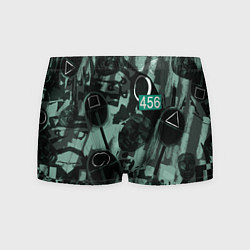 Трусы-боксеры мужские Номер 456 на фоне масок игры в кальмара, цвет: 3D-принт