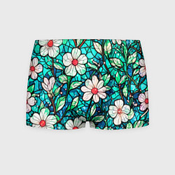 Мужские трусы Цветочный сине-зелёный витраж
