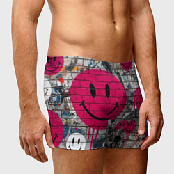 Трусы-боксеры мужские Розовые смайлы граффити, цвет: 3D-принт — фото 2
