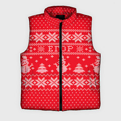 Мужской жилет Новогодний Егор ugly sweater со снеговиками, цвет: 3D-красный