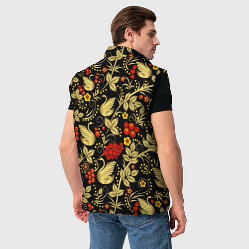 Мужской жилет Хохлома золотые лебеди / 3D-Черный – фото 4