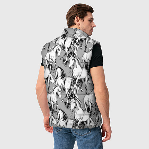 Мужской жилет Белые лошади - паттерн / 3D-Черный – фото 4