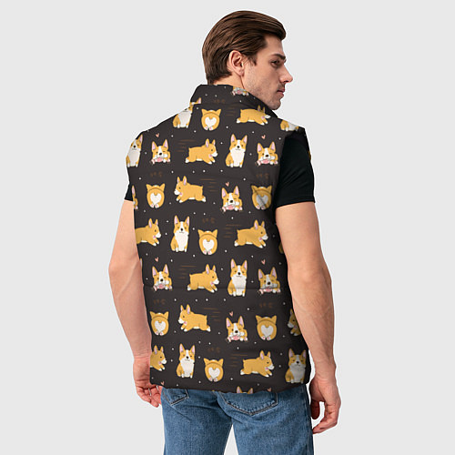 Мужской жилет Вельш корги бемброк - забавные щенки паттерн / 3D-Черный – фото 4