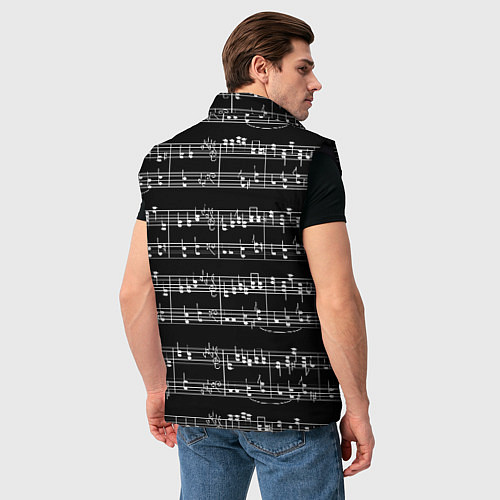 Мужской жилет Ноты - белые на черном / 3D-Черный – фото 4