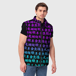 Мужской жилет НЕОНОВЫЕ ИЕРОГЛИФЫ, цвет: 3D-черный — фото 2