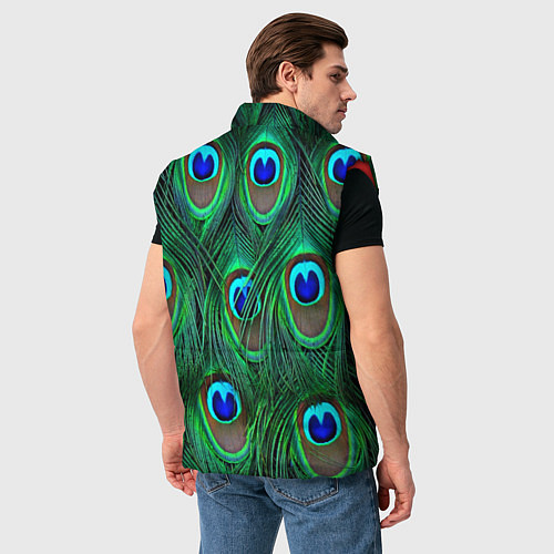 Мужской жилет Павлин на фоне своих перьев / 3D-Красный – фото 4