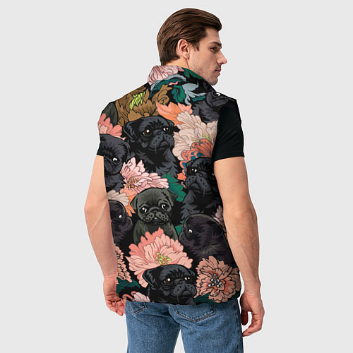 Мужской жилет Мопсы и Цветы / 3D-Черный – фото 4