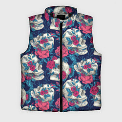 Мужской жилет Реалистичные черепа с розами, цвет: 3D-черный