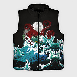 Мужской жилет Корабль на Волнах Кракен, цвет: 3D-черный