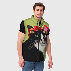 Мужской жилет Кот и цветы, цвет: 3D-черный — фото 2