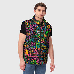 Мужской жилет Кислотные узоры психоделика, цвет: 3D-черный — фото 2