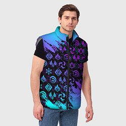 Мужской жилет GENSHIN NEON PATTERN SYMBOL НЕОН ЭМБЛЕМЫ, цвет: 3D-светло-серый — фото 2