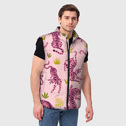 Мужской жилет Розовые тигры паттерн, цвет: 3D-черный — фото 2