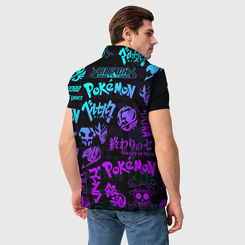 Мужской жилет ANIME LOGOBOMBING NEON НЕОН ЛОГО АНИМЕ / 3D-Черный – фото 4