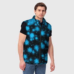 Мужской жилет НОВОГОДНИЕ НЕОНОВЫЕ СНЕЖИНКИ 2022 НОВЫЙ ГОД, цвет: 3D-черный — фото 2