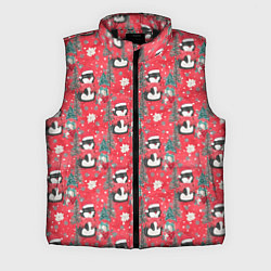 Мужской жилет Пингвины красный паттерн
