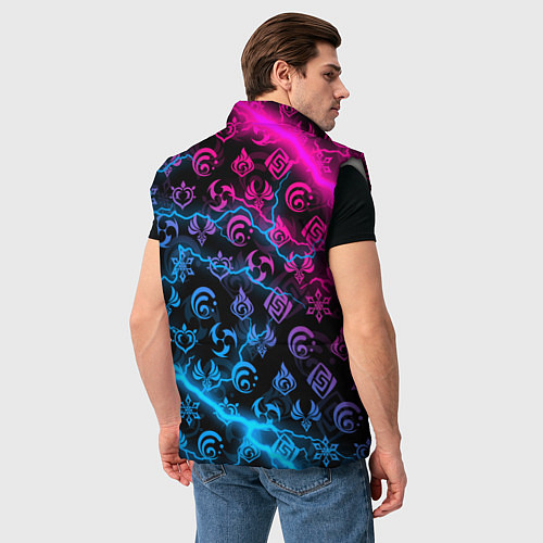 Мужской жилет НЕОНОВЫЕ МОЛНИИ, GENSHIN IMPACT NEON / 3D-Светло-серый – фото 4