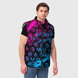 Мужской жилет НЕОНОВЫЕ МОЛНИИ, GENSHIN IMPACT NEON, цвет: 3D-светло-серый — фото 2