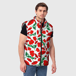 Мужской жилет Цветы Красные Маки на белом фоне, цвет: 3D-светло-серый — фото 2