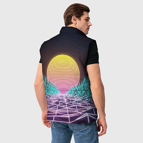 Мужской жилет Vaporwave Закат солнца в горах Neon / 3D-Черный – фото 4