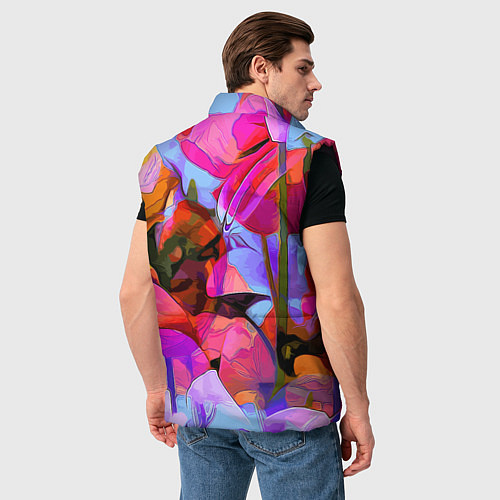 Мужской жилет Красочный летний цветочный паттерн Summer color pa / 3D-Черный – фото 4