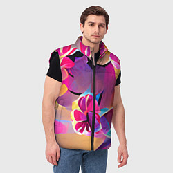 Мужской жилет Тропические краски Цветы, цвет: 3D-черный — фото 2