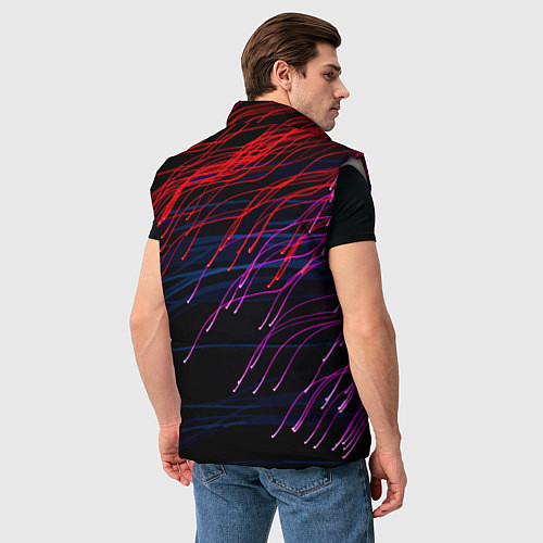 Мужской жилет Цветные неоновые линии на чёрном фоне Colored neon / 3D-Светло-серый – фото 4