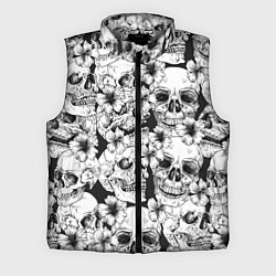 Мужской жилет Чёрно белые черепа и маки