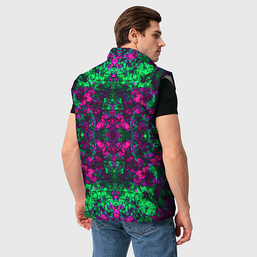 Мужской жилет Абстрактный зелено-малиновый симметричный узор / 3D-Светло-серый – фото 4